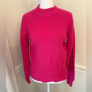 Vince Camuto Fuchsia Bobble Stitch Sleeve Pullover Sweater